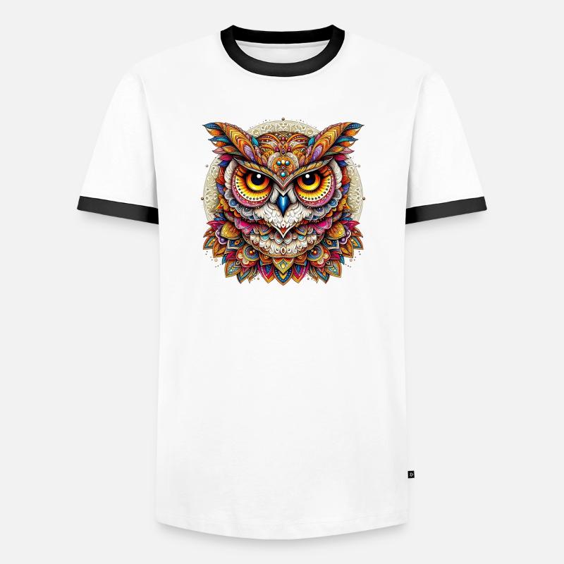 Eule mit Mandalas verziert - Männer Kontrast-T-Shirt - Weiß/Schwarz