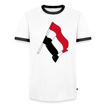 Flag of Yemen - Men's Ringer Shirt - white/black - Front - AI Model Female 172 light (172cm) & AI Model Male 178 dark (178cm)