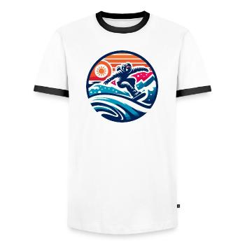 Graphic Expression of the Snowboarder - Men's Ringer Shirt - white/black - Front - AI Model Female 172 light (172cm) & AI Model Male 178 dark (178cm)