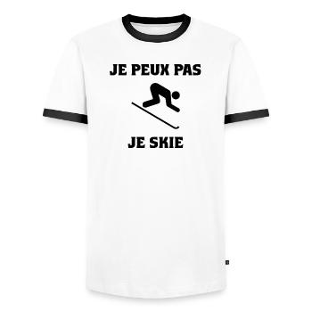 ICH KANN NICHT. SKI. SKI. SCHLÄGER. SCHNEE. SNOWBOARDEN - Männer Kontrast-T-Shirt - Weiß/Schwarz - Vorne - AI Model Female 172 light (172cm) & AI Model Male 178 dark (178cm)