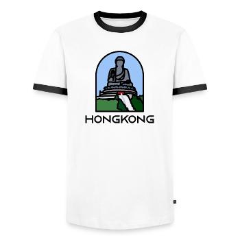 Hong Kong - Bouddha Tian Tan - T-shirt contrasté Homme - blanc/noir - Devant - AI Model Female 172 light (172cm) & AI Model Male 178 dark (178cm)