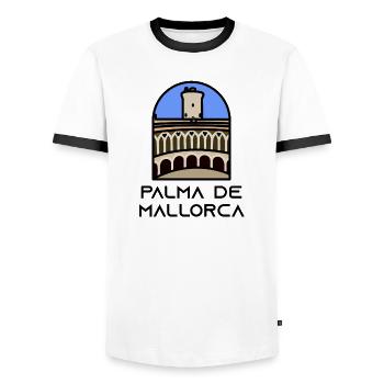 Palma de Mallorca - Bellver Castle - Men's Ringer Shirt - white/black - Front - AI Model Female 172 light (172cm) & AI Model Male 178 dark (178cm)