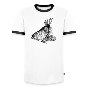 Perch - Perch Fishing - Favorite Fish - Men's Ringer Shirt - white/black - Front - AI Model Female 172 light (172cm) & AI Model Male 178 dark (178cm)