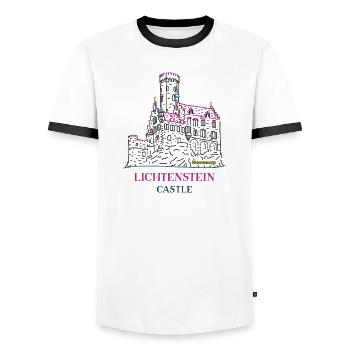 Lichtenstein Castle, Germany, Hand Drawing - Men's Ringer Shirt - white/black - Front - AI Model Female 172 light (172cm) & AI Model Male 178 dark (178cm)