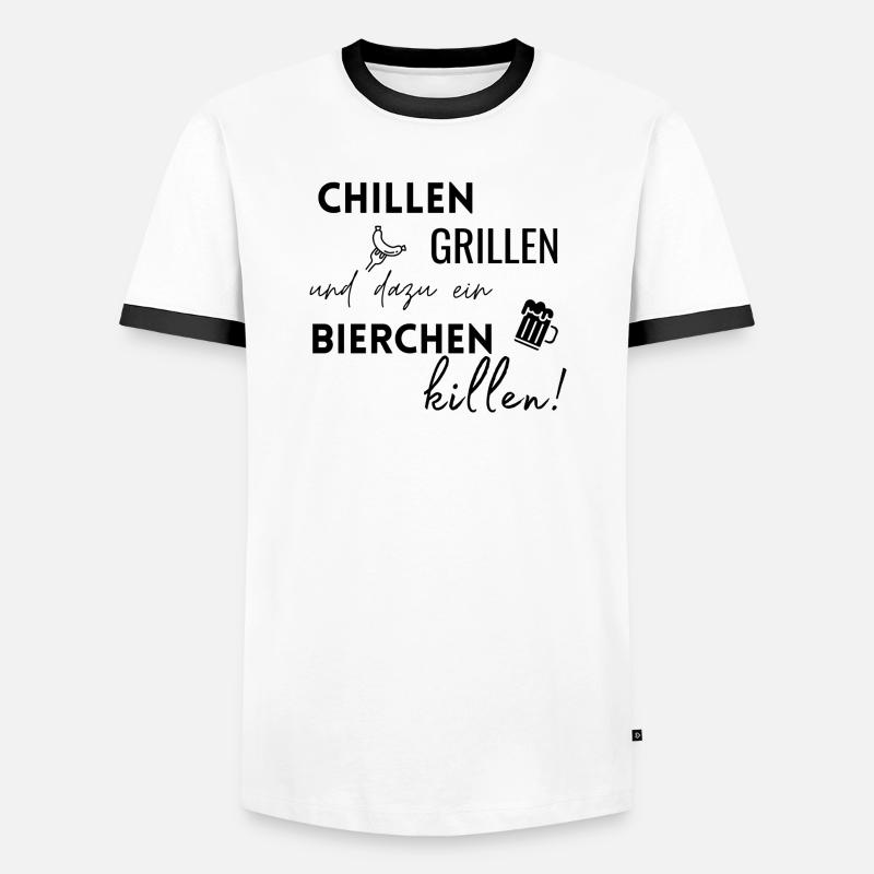 Chillen Grillen Bierchen killen - Männer Kontrast-T-Shirt - Weiß/Schwarz
