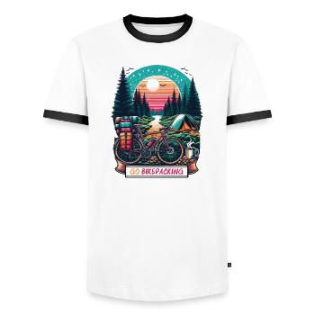 Sunset Bikepacking Forest Escape - Men's Ringer Shirt - white/black - Front - AI Model Female 172 light (172cm) & AI Model Male 178 dark (178cm)