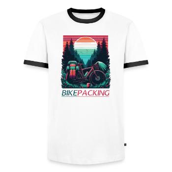 Sunset Bikepacking Forest - Men's Ringer Shirt - white/black - Front - AI Model Female 172 light (172cm) & AI Model Male 178 dark (178cm)