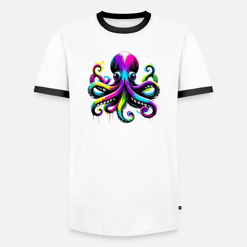 Octopus - Men's Ringer Shirt - white/black