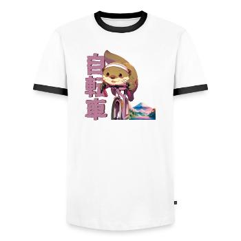 Anime Manga Cycling Otter - Men's Ringer Shirt - white/black - Front - AI Model Female 172 light (172cm) & AI Model Male 178 dark (178cm)