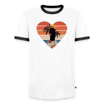 coucher de soleil amour baiser coeur design - T-shirt contrasté Homme - blanc/noir - Devant - AI Model Female 172 light (172cm) & AI Model Male 178 dark (178cm)