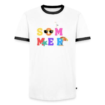 Sommer - Summer - Sommerliebe - Sonne - Sun - Men's Ringer Shirt - white/black - Front - AI Model Female 172 light (172cm) & AI Model Male 178 dark (178cm)