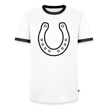 Horseshoe Horse Outline Good Luck Symbol - Men's Ringer Shirt - white/black - Front - AI Model Female 172 light (172cm) & AI Model Male 178 dark (178cm)