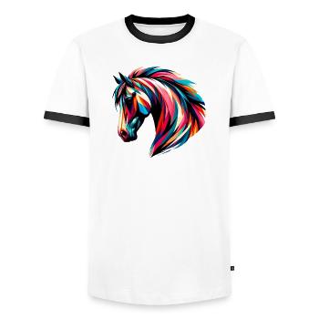 Cheval - T-shirt contrasté Homme - blanc/noir - Devant - AI Model Female 172 light (172cm) & AI Model Male 178 dark (178cm)