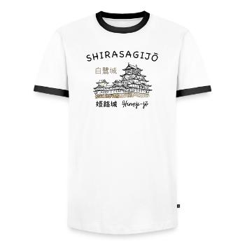 Château de Himeji-jo, Japon, préfecture de Hyogo, dessin - T-shirt contrasté Homme - blanc/noir - Devant - AI Model Female 172 light (172cm) & AI Model Male 178 dark (178cm)