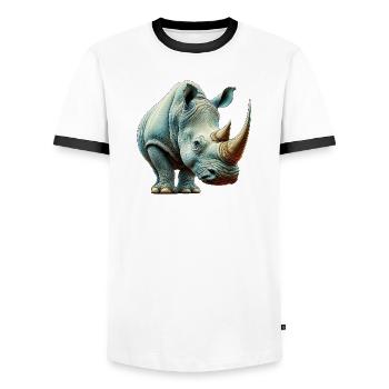 Rhinoceros - Men's Ringer Shirt - white/black - Front - AI Model Female 172 light (172cm) & AI Model Male 178 dark (178cm)