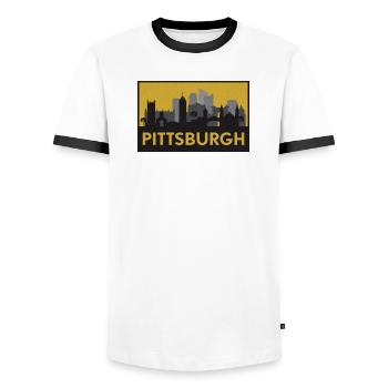 Pittsburgh Silhouette Gold - Men's Ringer Shirt - white/black - Front - AI Model Female 172 light (172cm) & AI Model Male 178 dark (178cm)