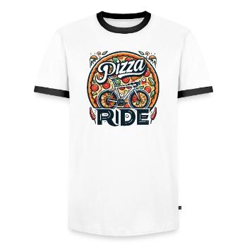 Design der Pizza-Radtour - Männer Kontrast-T-Shirt - Weiß/Schwarz - Vorne - AI Model Female 172 light (172cm) & AI Model Male 178 dark (178cm)