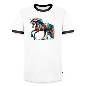 Cheval - T-shirt contrasté Homme - blanc/noir - Devant - AI Model Female 172 light (172cm) & AI Model Male 178 dark (178cm)