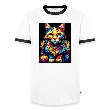 Cat - Men's Ringer Shirt - white/black - Front - AI Model Female 172 light (172cm) & AI Model Male 178 dark (178cm)