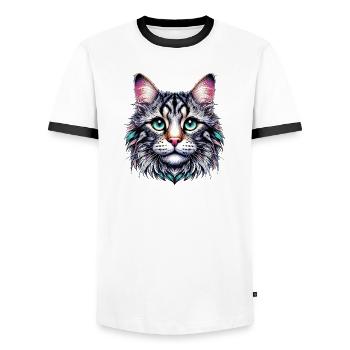 Cat - Men's Ringer Shirt - white/black - Front - AI Model Female 172 light (172cm) & AI Model Male 178 dark (178cm)