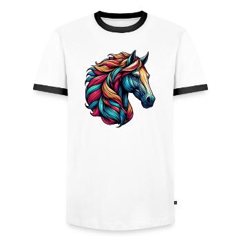 Cheval - T-shirt contrasté Homme - blanc/noir - Devant - AI Model Female 172 light (172cm) & AI Model Male 178 dark (178cm)