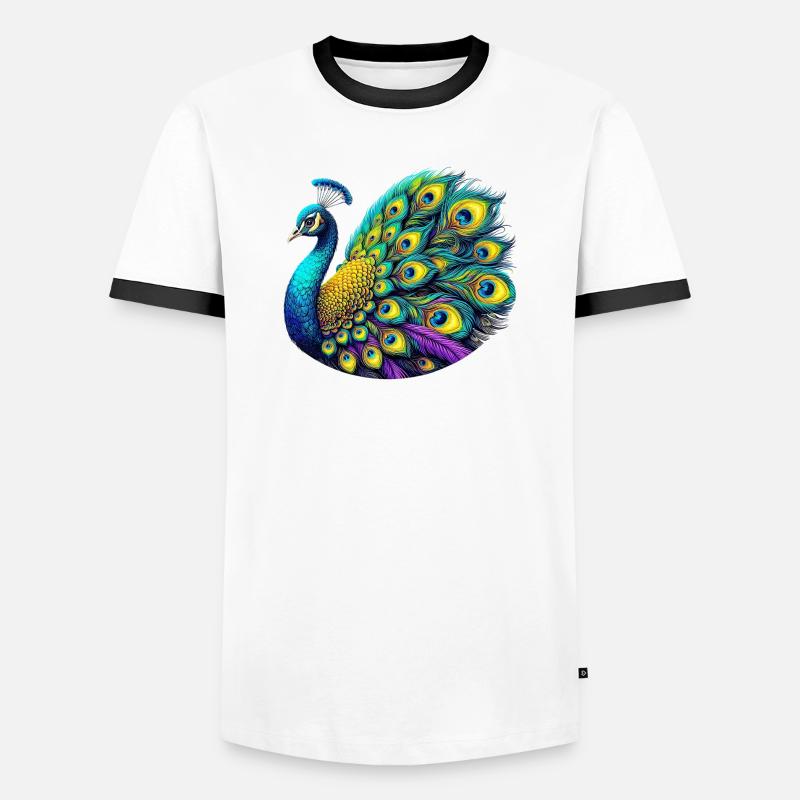 Pfau - Männer Kontrast-T-Shirt - Weiß/Schwarz