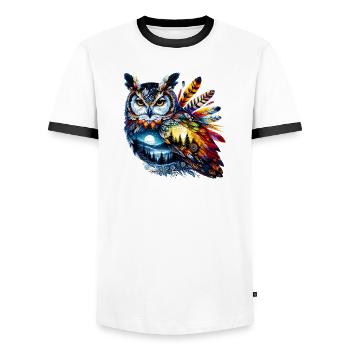 Hibou - T-shirt contrasté Homme - blanc/noir - Devant - AI Model Female 172 light (172cm) & AI Model Male 178 dark (178cm)