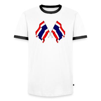 Zwei Flaggen aus Thailand gekreuzt - Männer Kontrast-T-Shirt - Weiß/Schwarz - Vorne - AI Model Female 172 light (172cm) & AI Model Male 178 dark (178cm)