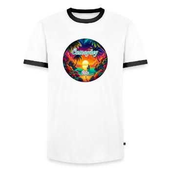 Design solaire paradisiaque de Camagüey à Cuba - T-shirt contrasté Homme - blanc/noir - Devant - AI Model Female 172 light (172cm) & AI Model Male 178 dark (178cm)