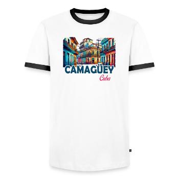 Camagüey, Cuba, Caraïbes, Design - T-shirt contrasté Homme - blanc/noir - Devant - AI Model Female 172 light (172cm) & AI Model Male 178 dark (178cm)