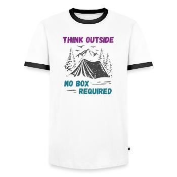 Camping, Randonnée, Forêt - Pensez à l’extérieur - T-shirt contrasté Homme - blanc/noir - Devant - AI Model Female 172 light (172cm) & AI Model Male 178 dark (178cm)