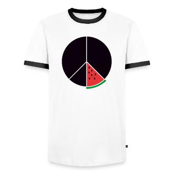 Gaza Peace - Men's Ringer Shirt - white/black - Front - AI Model Female 172 light (172cm) & AI Model Male 178 dark (178cm)