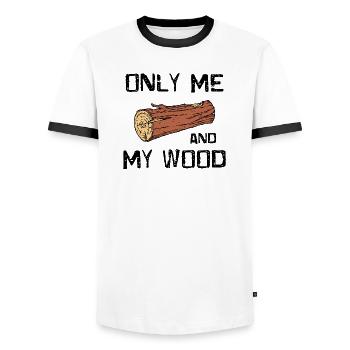 Woodland bois déclaration bûcheron boiseries - T-shirt contrasté Homme - blanc/noir - Devant - AI Model Female 172 light (172cm) & AI Model Male 178 dark (178cm)