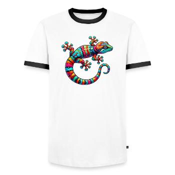 Gecko - Männer Kontrast-T-Shirt - Weiß/Schwarz - Vorne - AI Model Female 172 light (172cm) & AI Model Male 178 dark (178cm)