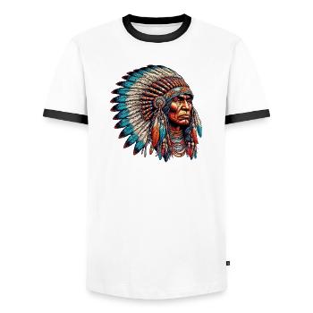 American Indian American Red Skin - Men's Ringer Shirt - white/black - Front - AI Model Female 172 light (172cm) & AI Model Male 178 dark (178cm)