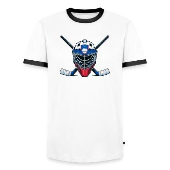 Ice Hockey Slovenia Flags Helmet Sports - Men's Ringer Shirt - white/black - Front - AI Model Female 172 light (172cm) & AI Model Male 178 dark (178cm)