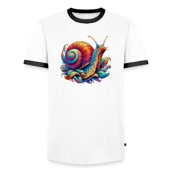 Snail - Men's Ringer Shirt - white/black - Front - AI Model Female 172 light (172cm) & AI Model Male 178 dark (178cm)