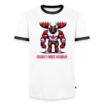 Canada's forest guard elk - Men's Ringer Shirt - white/black - Front - AI Model Female 172 light (172cm) & AI Model Male 178 dark (178cm)
