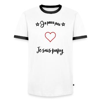 PAPY. FÊTE DES PÈRES. BONNE FÊTE PAPY. JE T'AIME. - T-shirt contrasté Homme - blanc/noir - Devant - AI Model Female 172 light (172cm) & AI Model Male 178 dark (178cm)