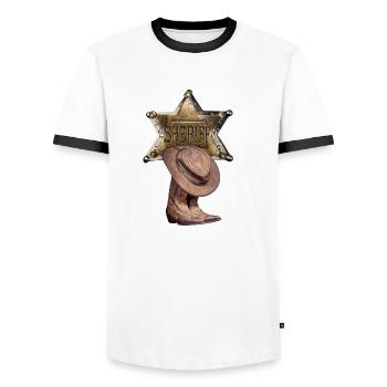 Shérif - T-shirt contrasté Homme - blanc/noir - Devant - AI Model Female 172 light (172cm) & AI Model Male 178 dark (178cm)