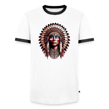 Amérindien Peau rouge d’Amérique - T-shirt contrasté Homme - blanc/noir - Devant - AI Model Female 172 light (172cm) & AI Model Male 178 dark (178cm)