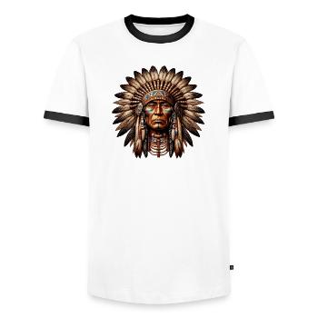 American Indian American Red Skin - Men's Ringer Shirt - white/black - Front - AI Model Female 172 light (172cm) & AI Model Male 178 dark (178cm)