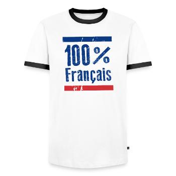 100 % français, bleu, blanc, rouge - T-shirt contrasté Homme - blanc/noir - Devant - AI Model Female 172 light (172cm) & AI Model Male 178 dark (178cm)