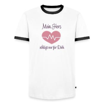 Mein Herz schlägt nur für Dich - Männer Kontrast-T-Shirt - Weiß/Schwarz - Vorne - AI Model Female 172 light (172cm) & AI Model Male 178 dark (178cm)