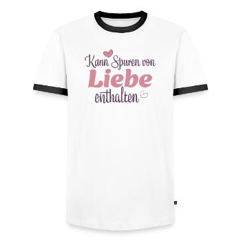 Kann Spuren von Liebe enthalten - Männer Kontrast-T-Shirt - Weiß/Schwarz - Vorne - AI Model Female 172 light (172cm) & AI Model Male 178 dark (178cm)