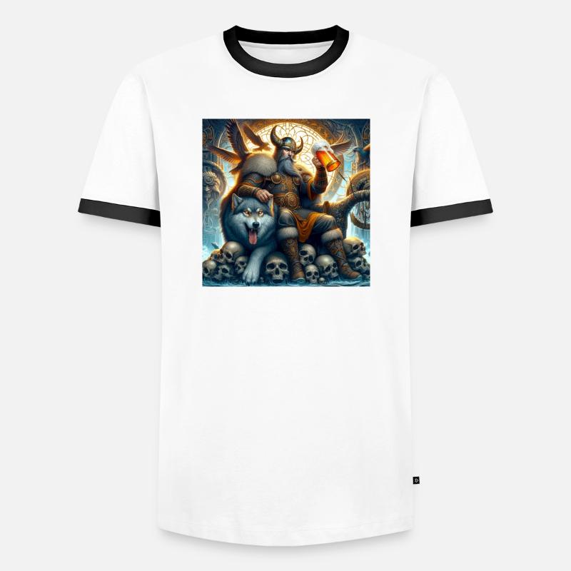 Wikinger mit Wolf - Männer Kontrast-T-Shirt - Weiß/Schwarz
