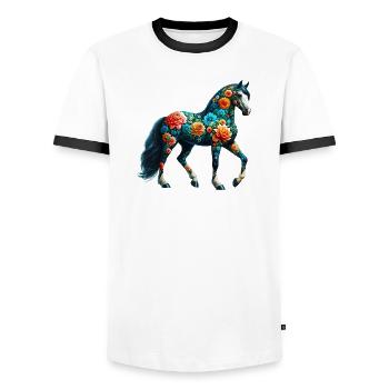 Cheval décoré de fleurs - T-shirt contrasté Homme - blanc/noir - Devant - AI Model Female 172 light (172cm) & AI Model Male 178 dark (178cm)