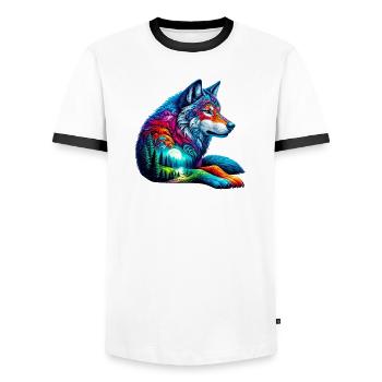Wolf - Men's Ringer Shirt - white/black - Front - AI Model Female 172 light (172cm) & AI Model Male 178 dark (178cm)