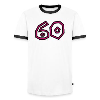 60. 60 YEARS. 60th ANNIVERSARY. 60TH BIRTHDAY. - Men's Ringer Shirt - white/black - Front - AI Model Female 172 light (172cm) & AI Model Male 178 dark (178cm)