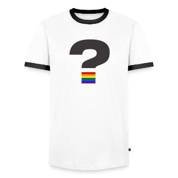 Pride-Fragezeichen-Grafik - Männer Kontrast-T-Shirt - Weiß/Schwarz - Vorne - AI Model Female 172 light (172cm) & AI Model Male 178 dark (178cm)